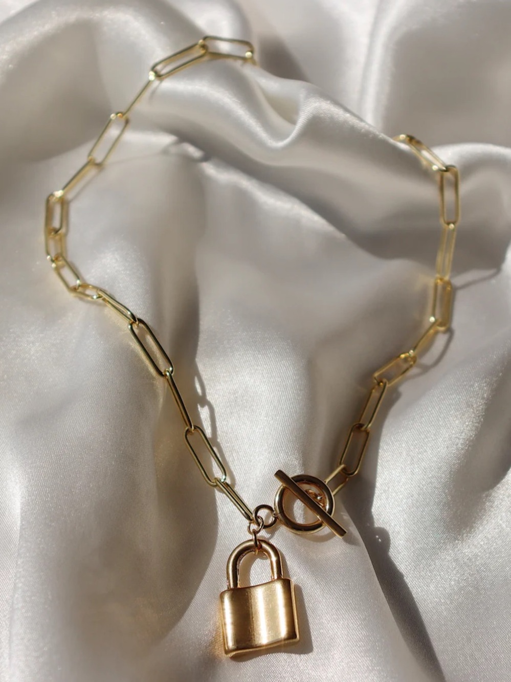 Gold Chain Necklace with Padlock Pendant